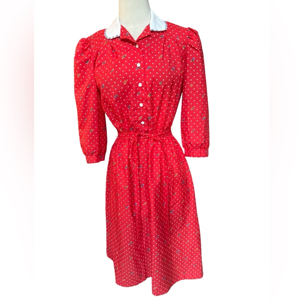 1980s does 40s Chipper California 100% Cotton Red & White Polka Dot Floral Scall